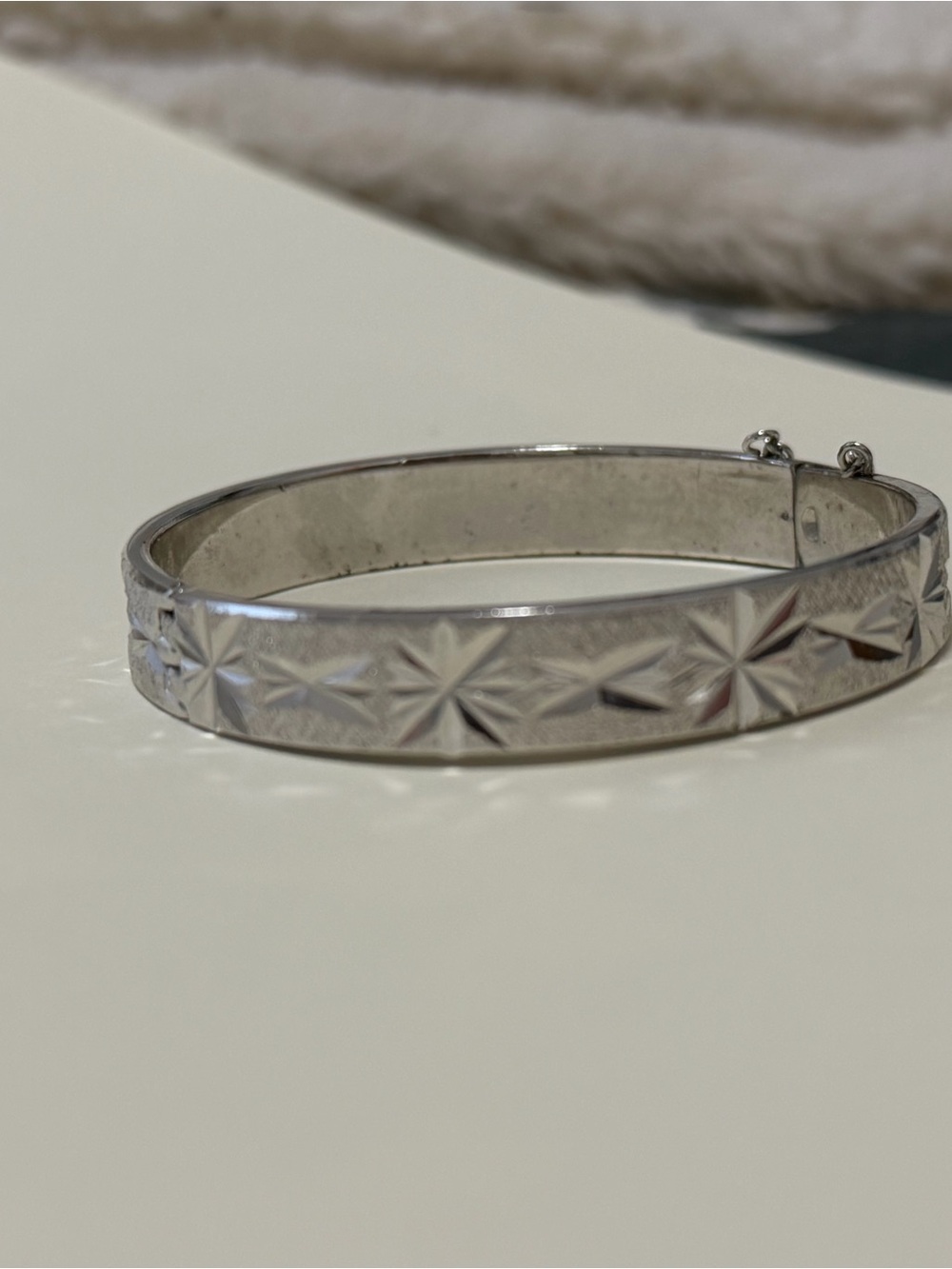 Classic Silver-Tone Starburst Hinge Bangle Bracelet